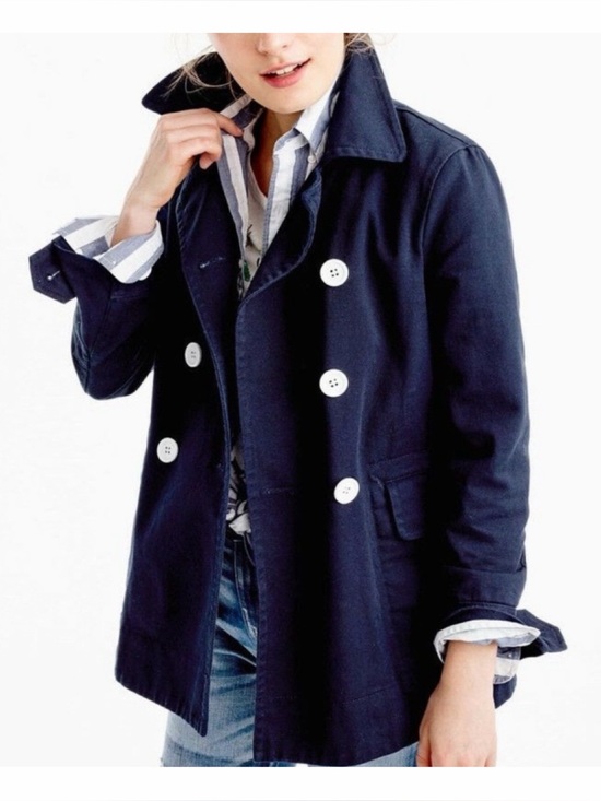 J. Crew Jackets & Blazers - J. CREW • Navy/White Heavyweight Cotton Twill Double-Breasted Peacoat, 6